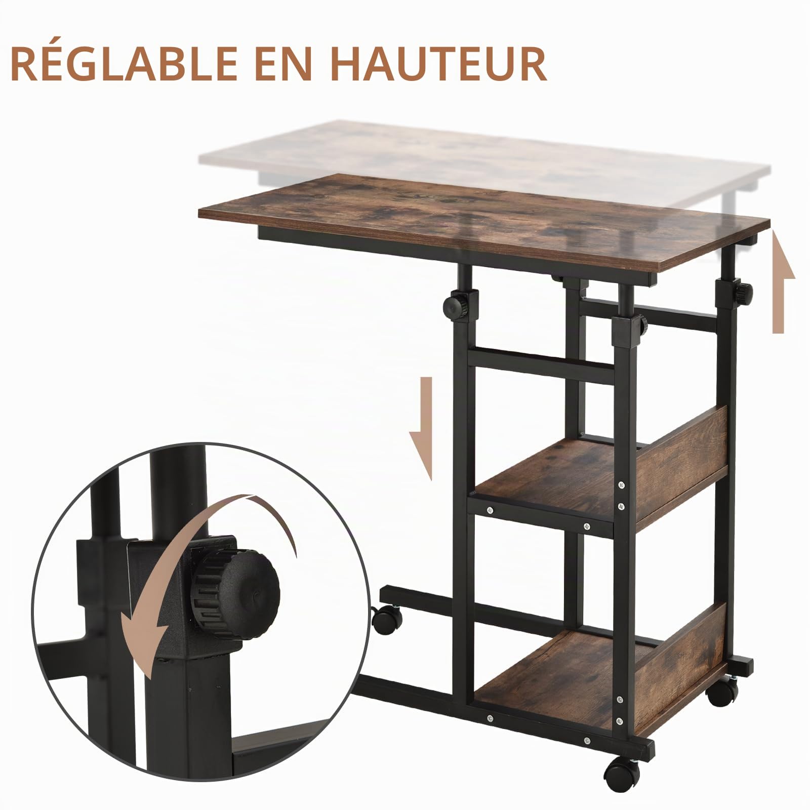 HOMCOM Table 3 Niveaux C roulante canapé Hauteur réglable