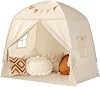 Kids Bed Tent Indoor: Children's Play Tents Large -Canopy Bed Toddler Double Single with Flags for Boys & Girls - Baby Floor Playhouse Inside Sleeping for Playroom Gift Toys (Cream)