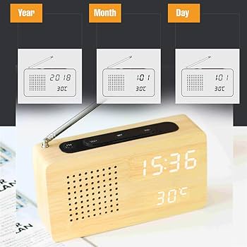 未使用品 わちふぃーるど レトロラジオ置時計   MG122 Amazon.co.jp: レトロ目覚まし時計ラジオ、音声起動木製デジタル