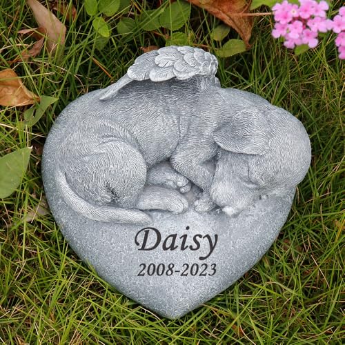 GiftYi Benutzerdefinierte Engel Hund Memorial Grab Marker Tribut Statue, personalisierte Haustier Hund Grabstein Memorial Geschenk Garten Stein, mit Namen und Datum eingraviert, Geschenk für Hunde