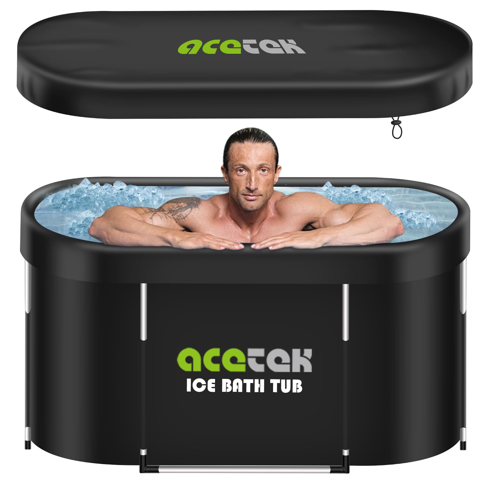 380 l, grande bidone ovale per il bagno di ghiaccio per atleti, multistrato, portatile, freddo, vasca da bagno per il riposo, per bagni di ghiaccio mobili, 115 cm, per interni ed esterni