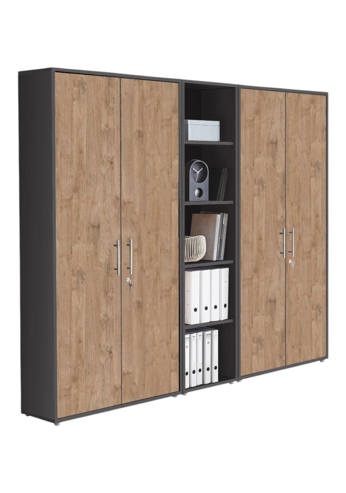 Schrankwand TABOR 10 Büroregal Aktenschränke Büroschrank abschließbar in diversen Farbvarianten (anthrazit/Gold Harbor Oak)