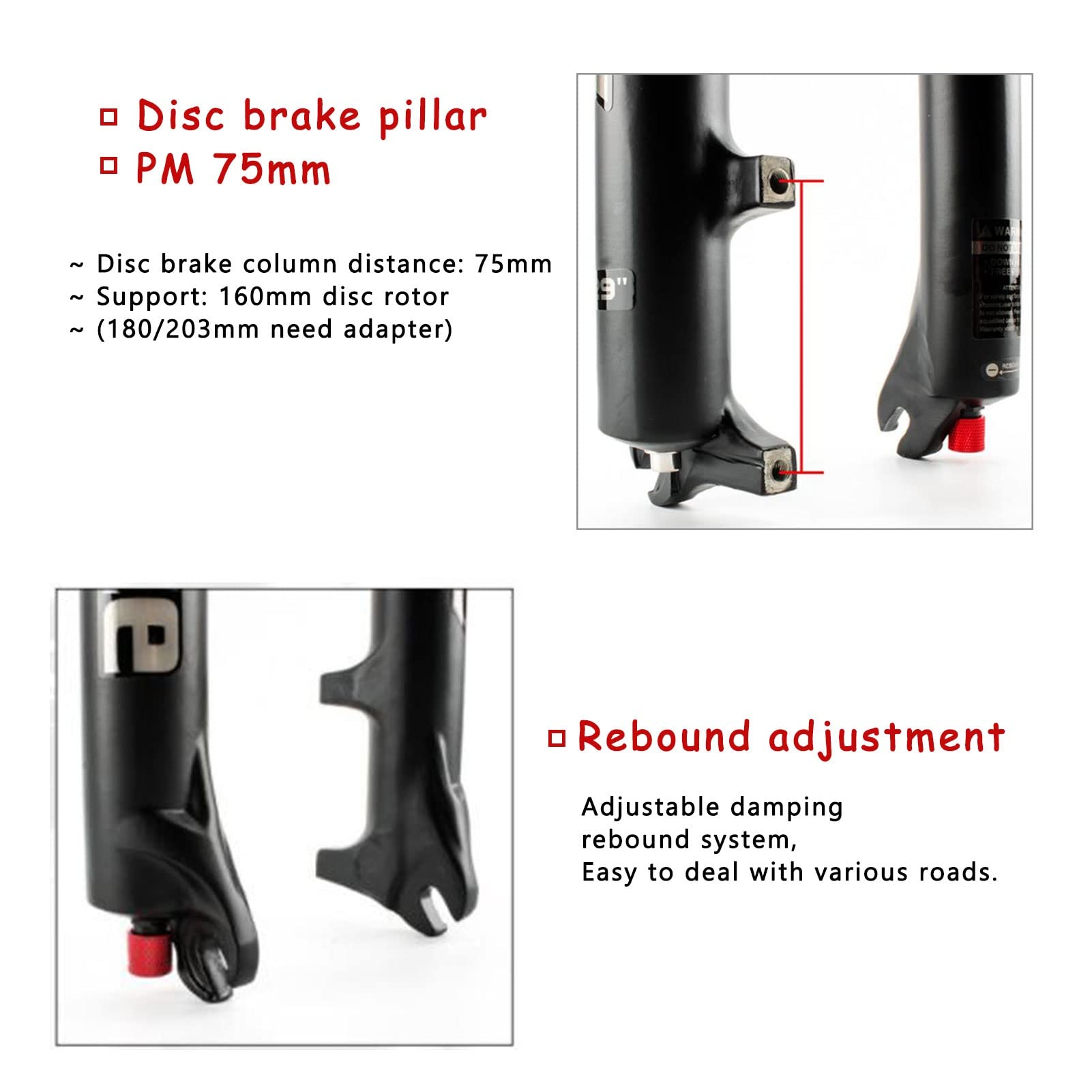 Fourche Avant pour VTT, débattement de 120 mm, Alliage d'aluminium, Amortisseur à Ressort, Accessoires de Suspension à air pour vélos 26/27,5/29".