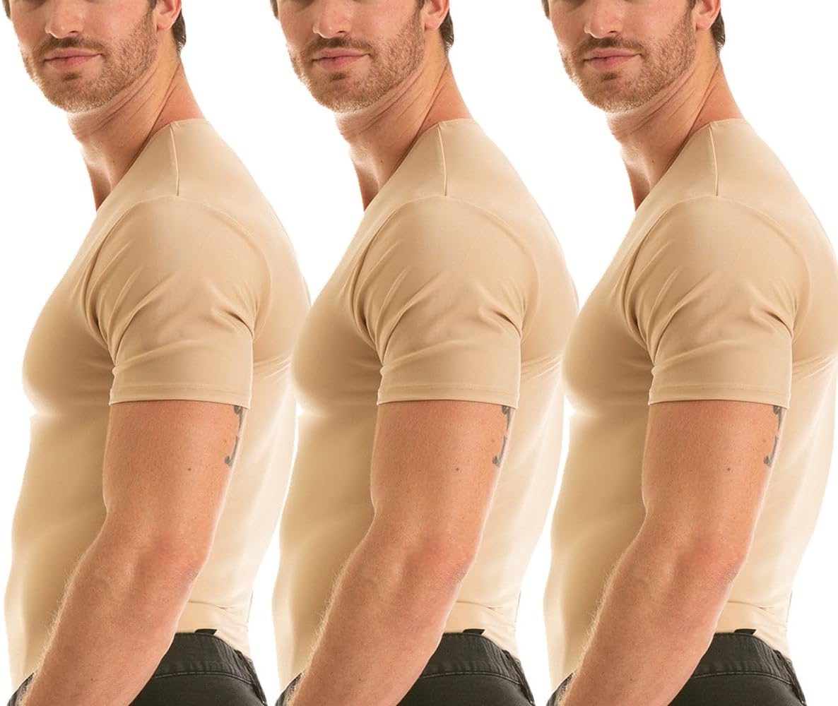Insta Slim ISPRO Slimming Crew-Neck Short Sleeve Top Shapewear Compression Shirt for Men - (Pack of 3)