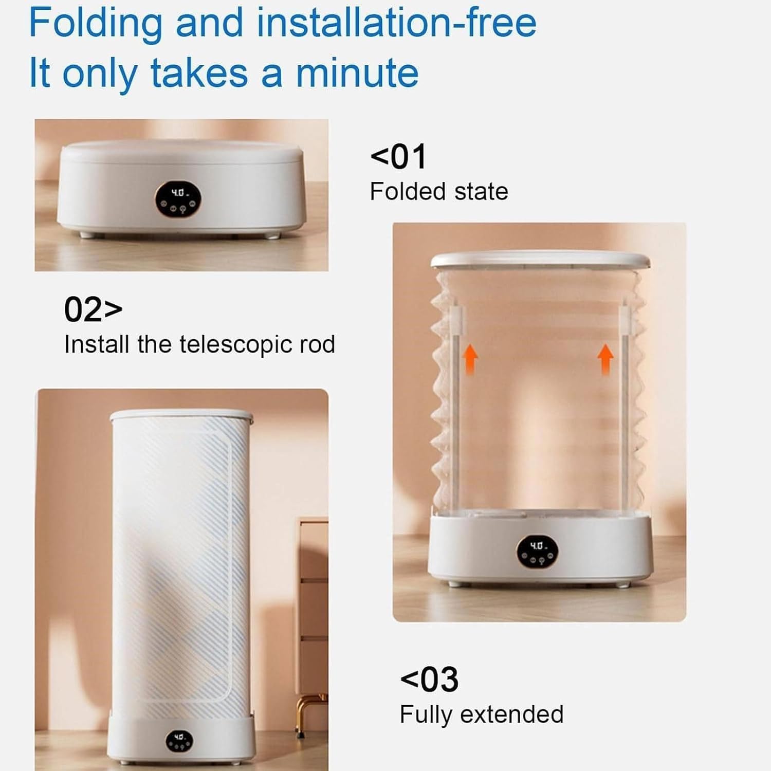 Portable Dryer, Steam Ironing Dryer with Remote Control, Intelligent Quick Wrinkle Remover, 6D Heat Flow Circulation, Home and Laundry Sterilisation