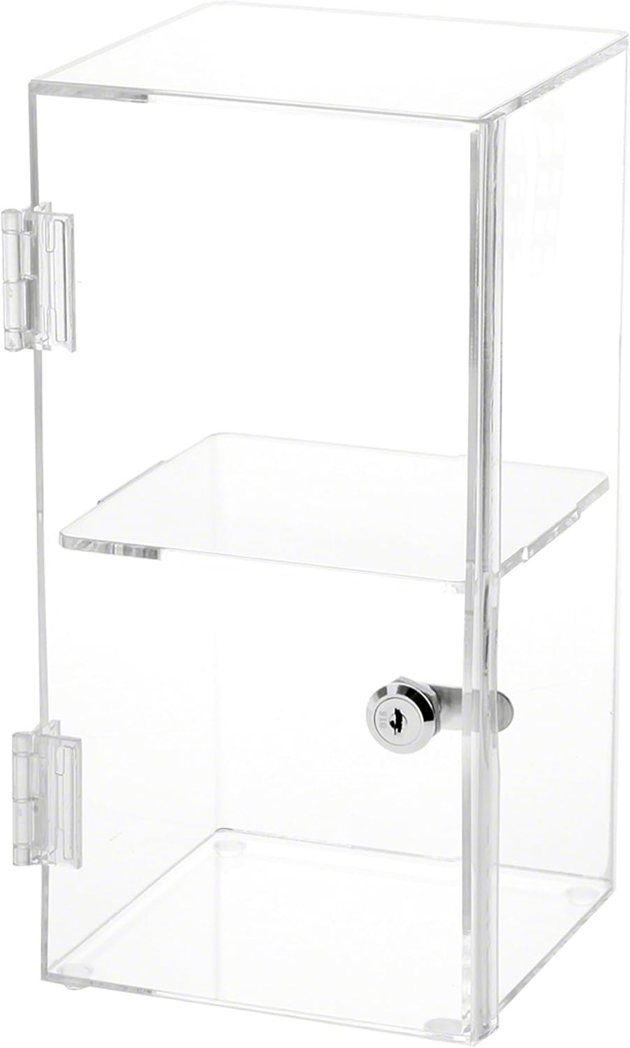 Plymor Clear Acrylic Front Opening Square Locking Display Case, 1 Shelf, 12 H x 6 W x 6 D