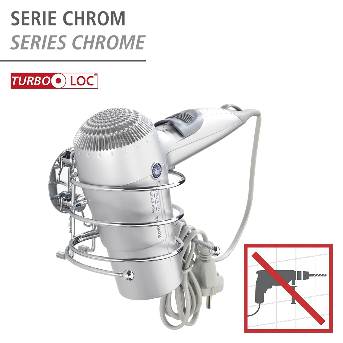 Wenko Turbo-Loc Soporte para Secador, Acero, Plateado, 11.5x14x7.5 cm