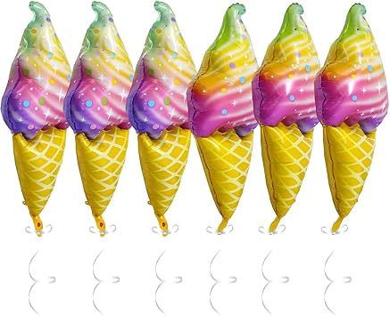 Rainbow Ice Cream Cone Balloon Candies Sweetmeat Food Party Supplies For Birthday Wedding Baby Shower, 6 Pack Big Ice Cream Balloons Dessert Sweet Food Candy Balloons IceCream Swirl Display Decoration