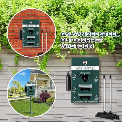 Image of Qinyoung Dog Waste Station with Hand Sanitizer Bottle Galvanized Steel Outdoor Pet Waste Bin Dispenser Reflective Sign Pet Waste Station Rust Proof Dog Waste System for Backyard Commercial Park