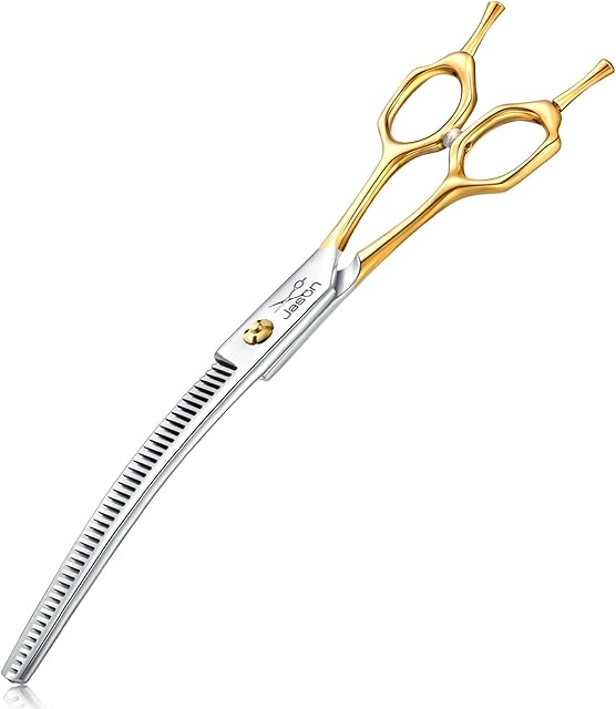 Jason 7.5 Inch Curved Thinning Scissors for Dog 43 Teeth Professional Downward Curved Blending Trimming Shears Japanese 440C Stainless Steel Dog Scissors with Symmetrical Handle