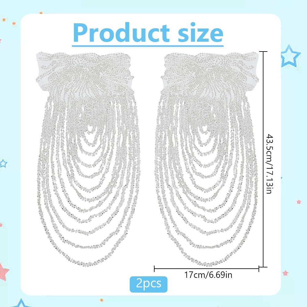 2 PCS Silvery Sequin Bead Shoulder Tassels for Clothing - Retro Bridal Wedding Dress Accessories, Handmade Gorgeous Decorative Tassels for Evening Gowns, Costumes, Photo Shoots,Party Decor