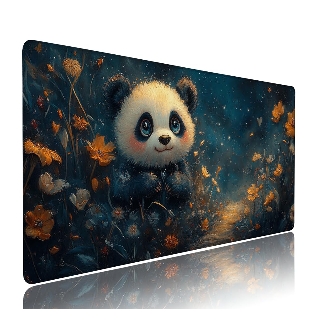 Tappetino Mouse Gaming xxl Accessori Scrivania Ufficio Nero Panda Grande Tappetino Mouse e Tastiera Sottomano da Scrivania, Gaming Accessori pc 1200x600x3mm Base Antiscivolo, per PC Laptop d-496