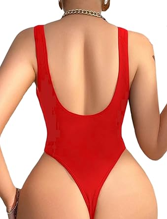 Sexy One Piece Swimsuit for Women Deep V-Neck Backless High Cut Thong Bottom Open Back Bathing Suit