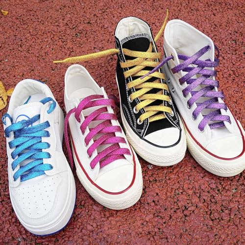 Image of Booyckiy 3 /4 inch Wide Satin Ribbon Shoelaces Flat Colorful Shoe Laces for Women Girls