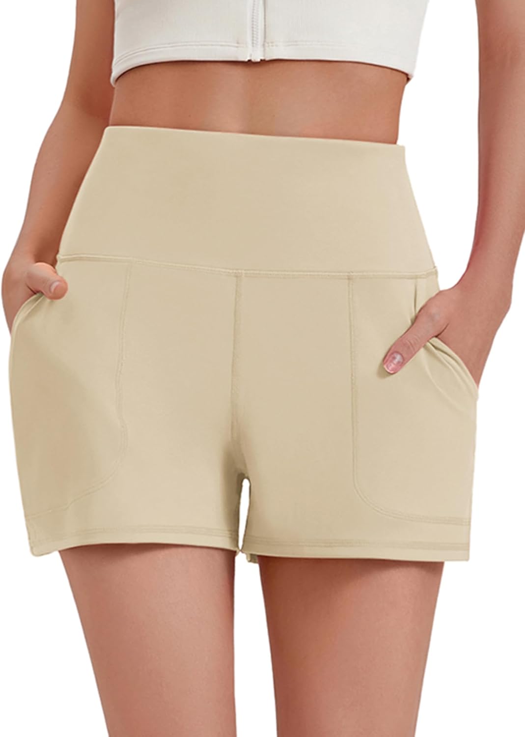 PINSPARK Workout Shorts Women Wide Leg Athletic Shorts High Waisted Yoga Shorts Tummy Control Gym Short with Pockets - Image 4