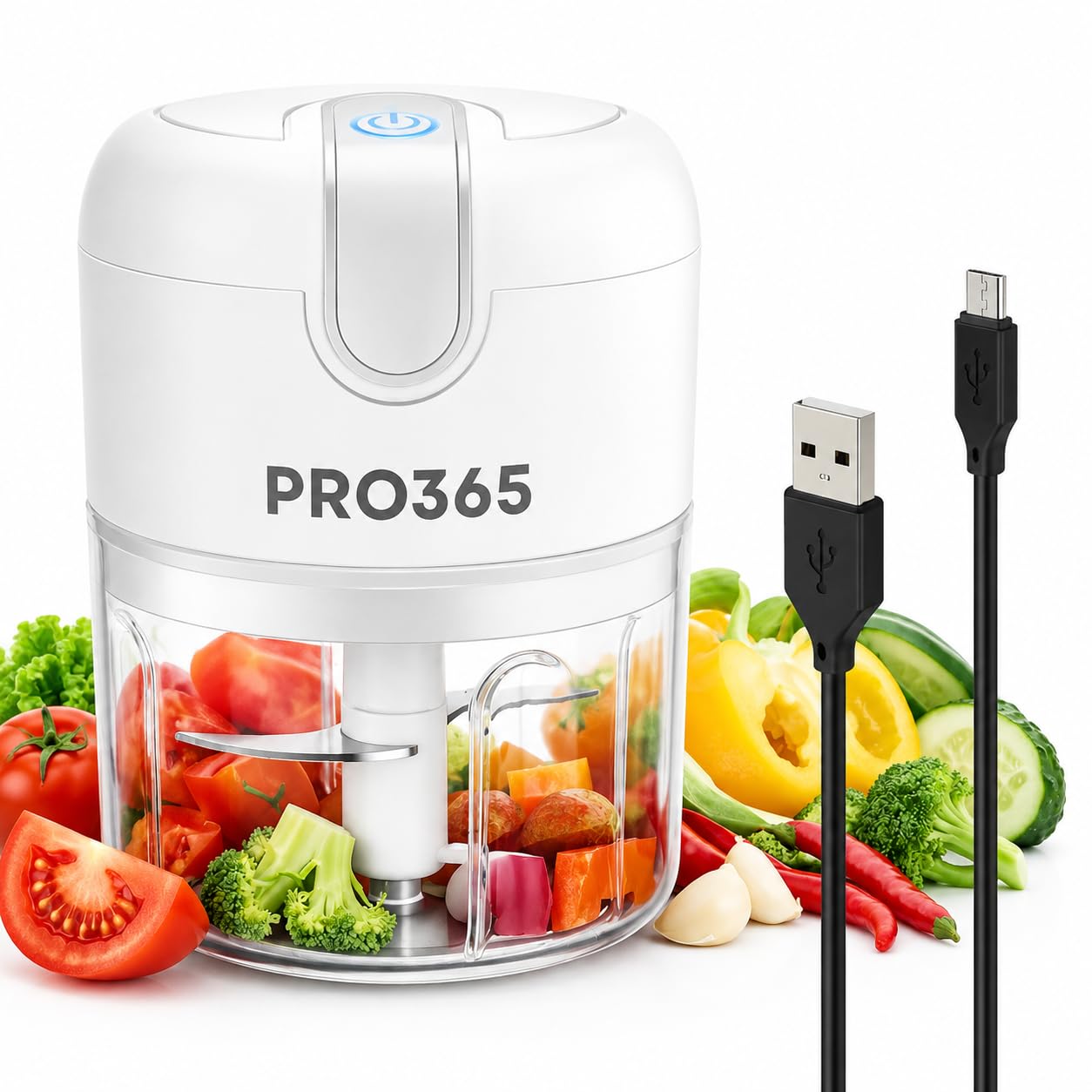 PRO365 White Electric Mini Chopper for Kitchen, 250ML USB Rechargeable Food Chopper, Portable Wireless Vegetable & Garlic Chopper, One-Touch Electric Food Processor for Onion, Ginger, Chilli & Nuts-image-22