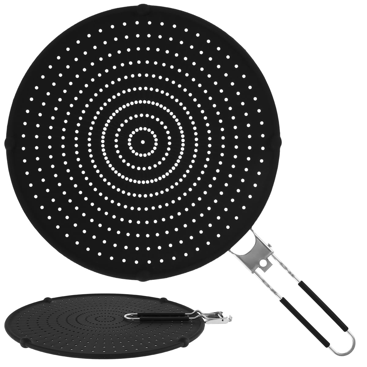 Silicone Splatter Screen for Frying Pan 32cm Universal Frying Pan Splatter Guard with Foldable Handle Multi-Use Heat Resistant Frying Pan Cover for Cooking & Frying Prevents Mess and Oil Splashes