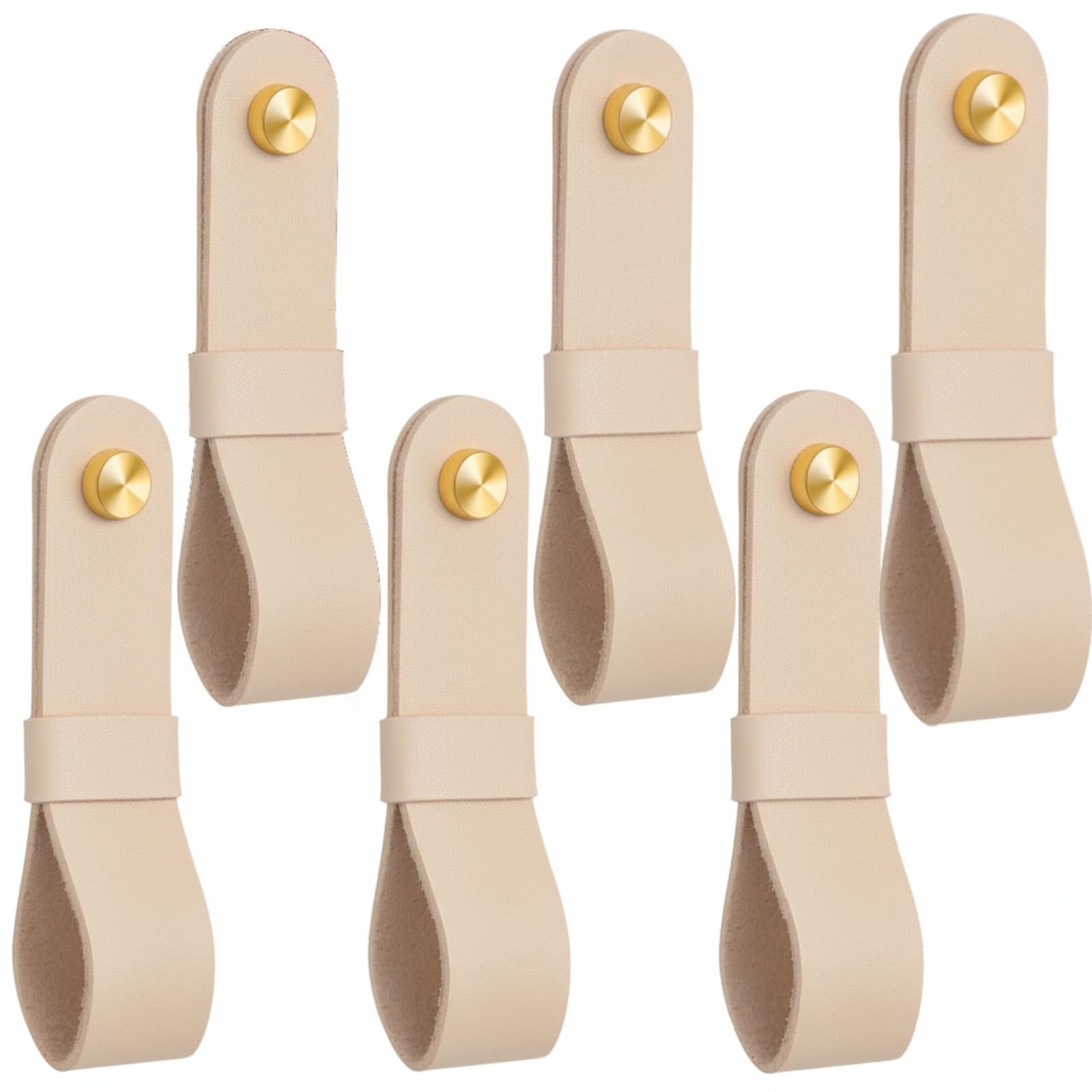 CroBlissful 6 Pcs Leather Curtain Rod Holders PU Leather Curtain Rod Bracket Mounted Loop Straps with Screws and Plastic Wall Plugs, Boho Pole Hanger Hook for Towel Oar Home Wall Display (Beige)