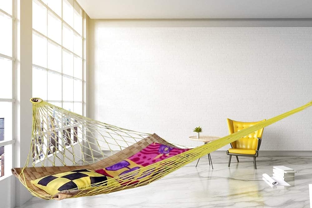 Handcrafted Nylon Rope Hammock Swing Hanging Net Mesh Sleeping Bed for Kids - Yellow