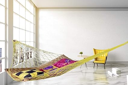 CRM TRADERS Handcrafted Nylon Rope Hammock Swing Hanging Net Mesh Sleeping Bed for Kids - Yellow