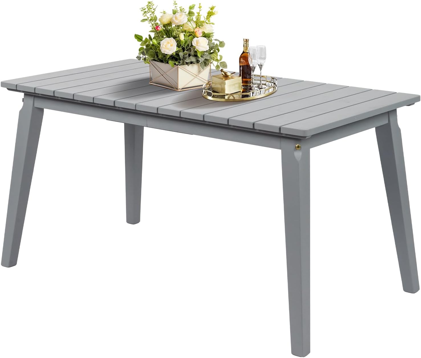 VINGLI Rectangular Outdoor Dining Table, Solid Cedar Wood Patio Table for 4-6 People, Waterproof Garden Table for Yard, Deck, Poolside (Gray)