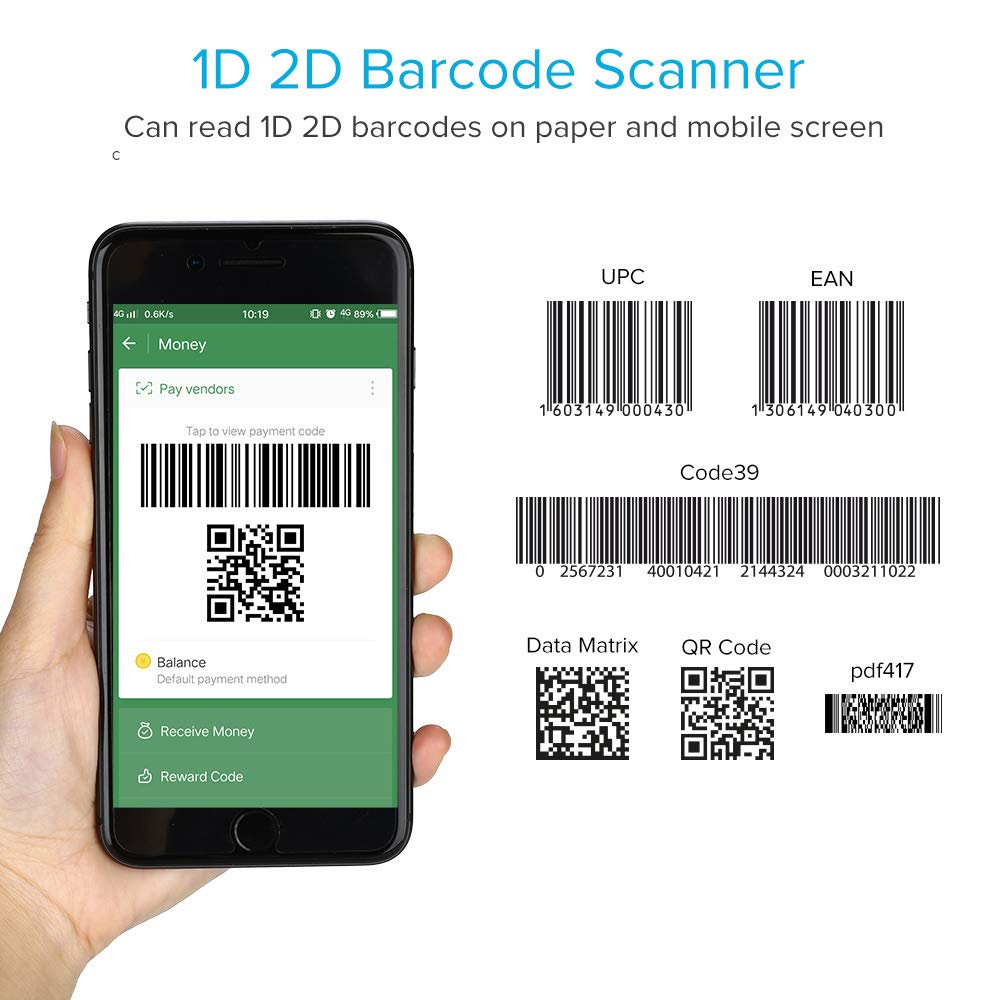 Eyoyo Ring 1D 2D QR-Barcode-Scanner, tragbarer drahtloser Finger-Mini-Barcode-Leser Kompatibel mit Windows, Mac OS, Android 4.0+, iOS-Unterstützung Scannen Sie QR PDF417 DataMatrix auf Bildschirm