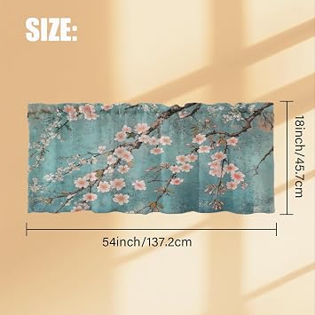 Window Treatment Tiers Solid Short Curtain for Small Window Bedroom 52 x 18 Inches, Pink Cherry Blossoms in Full Bloom Window Treatments Valance for Living Room, 1 Panel