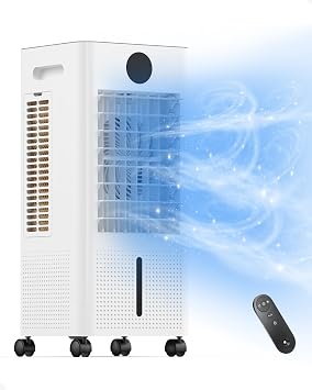 Portable Air Conditioner, Evaporative Air Cooler Windowless with Remote, 3 Speeds, 12H Timer, Oscillating Swamp Cooler for Bedroom, Living Room, White