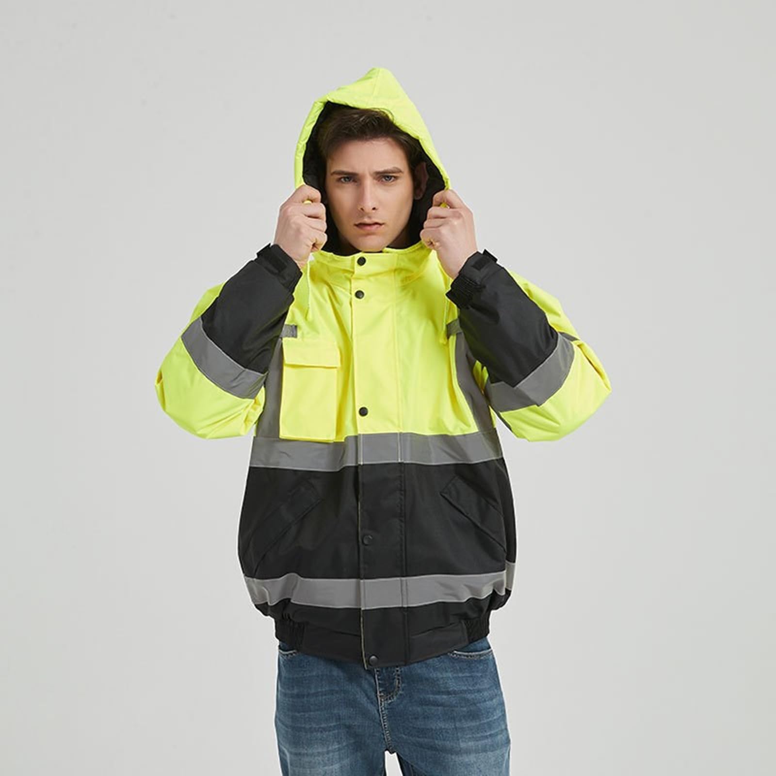 Chaquetas aislantes transpirables impermeables para visibilidad en el trabajo al aire libre, chaquetas de lluvia, trabajo en carretera
