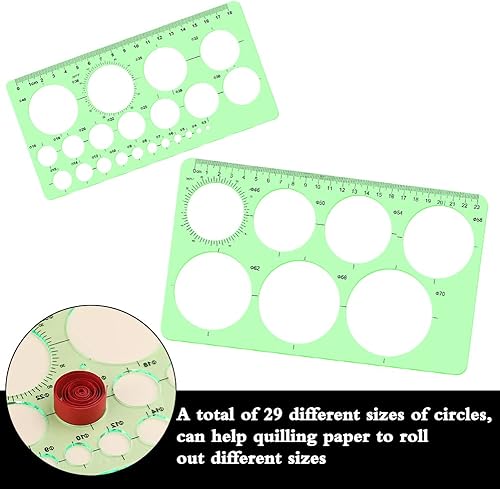 Vista 18 de LOKUNN Plantilla circular para dibujar, herramienta de relleno de regla rosa, herramienta de regla de agujero redondo, reglas geométricas redondas