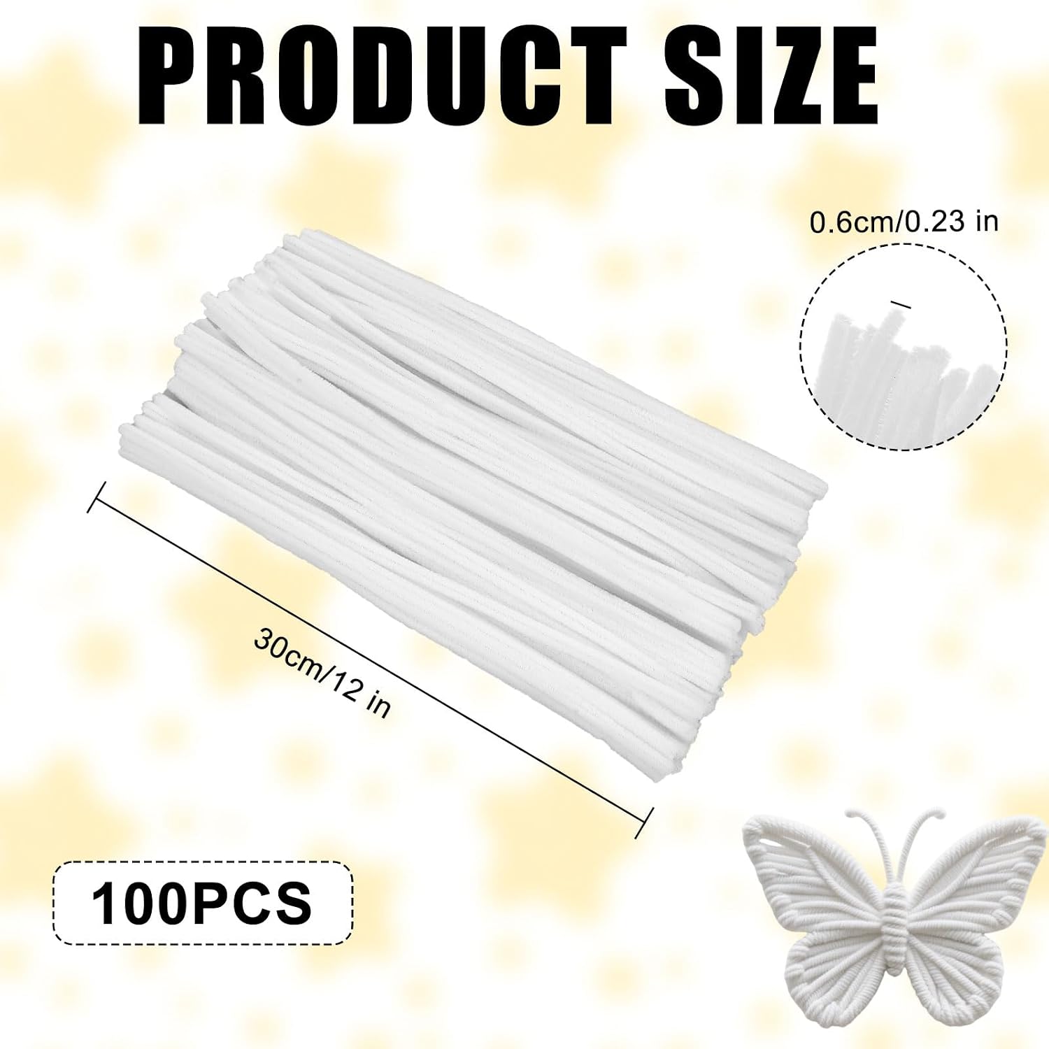 100Pcs White Pipe Cleaners Bulk, 12Inch Thick Pipe Cleaners Craft Bulk Flowers Fuzzy Sticks Craft Supplies, Pipe Cleaners White Pipe Cleaners for Crafts Fluffy Wire Sticks Party Decoration
