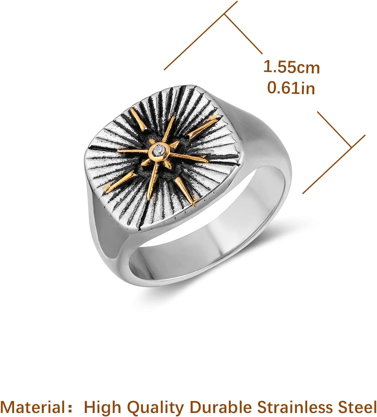 HZMAN Viking Nautical Compass Ring for Men Stainless Steel Vintage Pirate Sailor Amulet Ring Jewelry Gift - Image 6