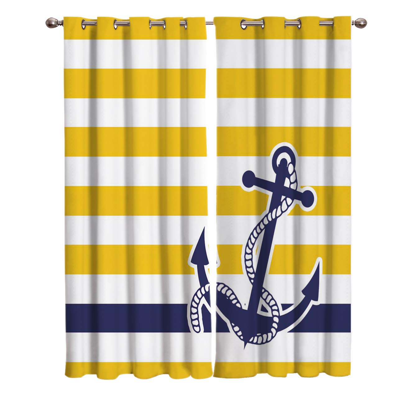 OUR WINGS Yellow White and Blue Stripes Blackout Curtains Living Room Bedroom Light Blocking Window Curtains Room Darkening Curtain Panels Thermal Insulated Grommet Top Drapes 27.5"x39"