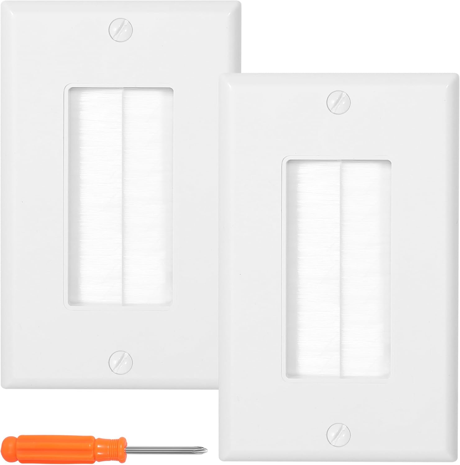 Brush Wall Plate 2 Pack, 1-Gang 4.95" x 2.85" Decorator Pass-Through Insert for Cable Management, Low Voltage Cables, Wires, HDTV, HDMI & Home Theater, Polycarbonate Thermoplastic, Screws Included