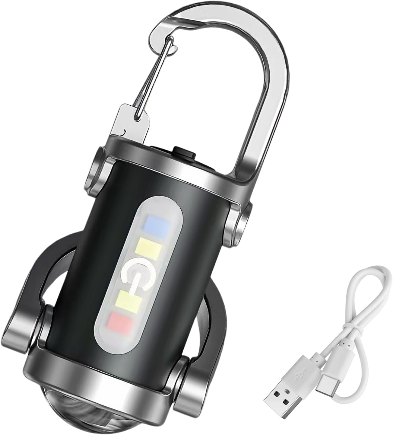 – Mini Keychain Flashlight, Rechargeable Keychain Flashlight 500LM, Waterproof LED Rechargeable Torch with 3 Brightness Levels, Strobe, Red/Blue Emergency Flash, USB-C Charging for Hiking Outdoor EDC