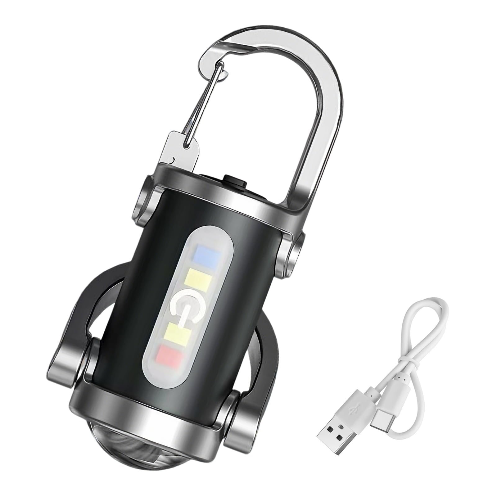 Mini Keychain Flashlight, Rechargeable Keychain Flashlight 500LM, Waterproof LED Rechargeable Torch with 3 Brightness Levels, Strobe, Red/Blue Emergency Flash, USB-C Charging for Hiking Outdoor EDC