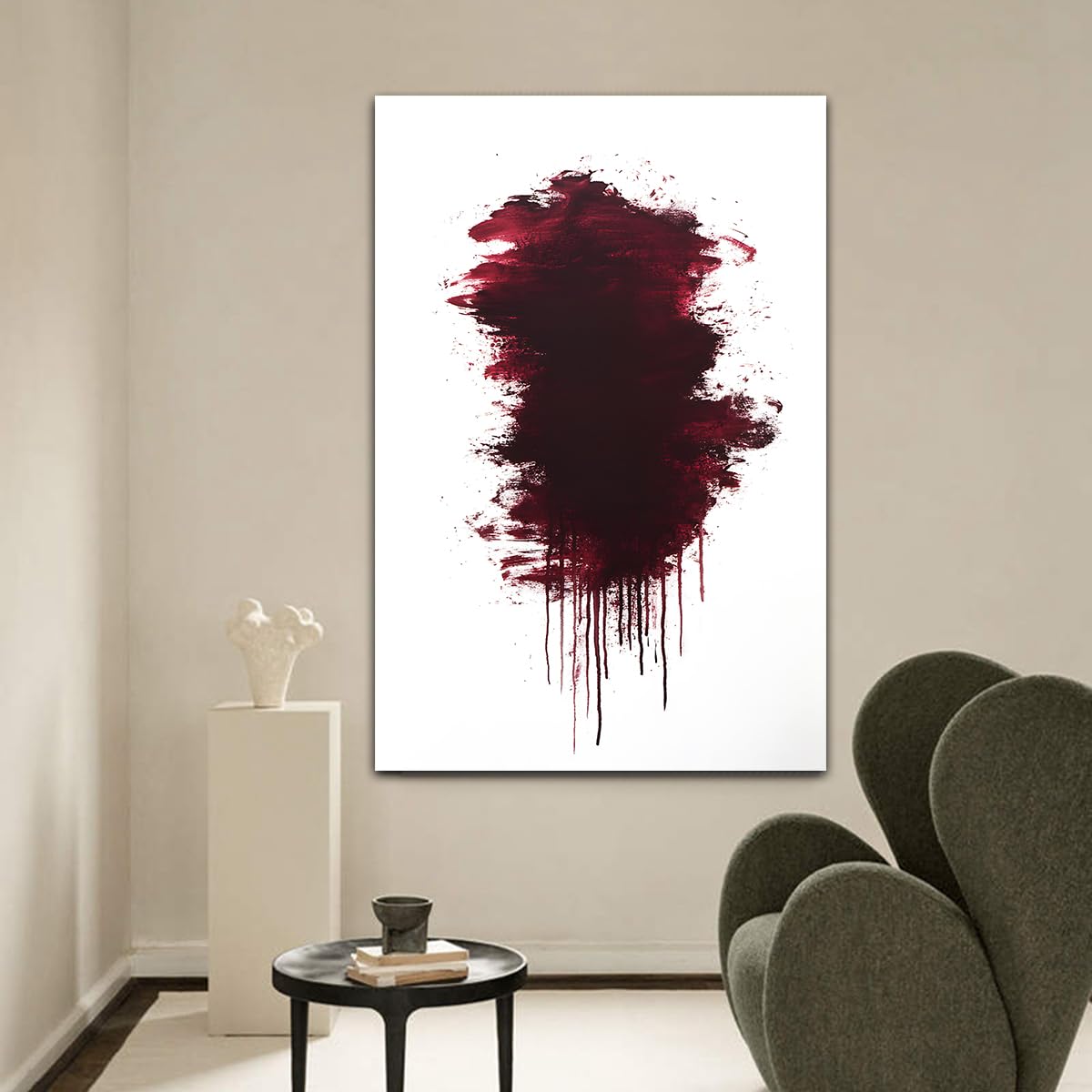 CHERHERART Ekspresjonistyczny minimalistyczny styl płótno sztuka ścienna malarstwo obraz abstrakcyjny czerwone plamy farby plakat dzieła sztuki dekoracja biura domowego 45 x 80 cm, rama wewnętrzna