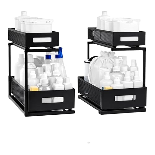 Under Sink Organizer Set of 2, Heavy Duty Matte Black