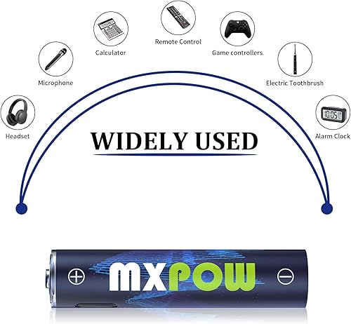 Miniatura 7 de MXPOW Baterías AAA recargables USB 1200mWh, 1.5V USB C Litio AAA Baterías 8 unidades 1500 ciclos de carga rápida con cable USB