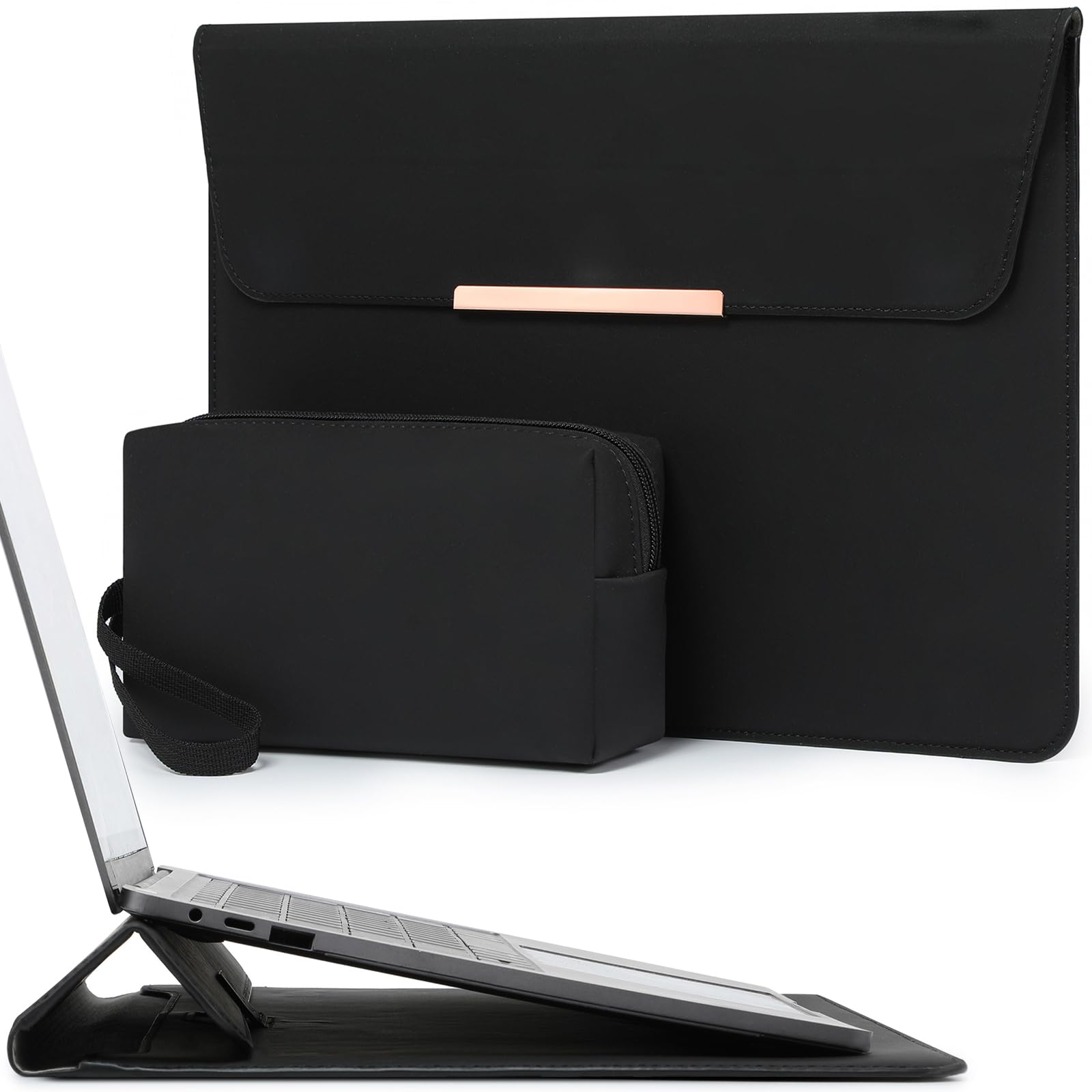 HYZUO 13 Pulgadas Bolsa Funda para Portátil con Soporte para MacBook Air 13 M5 A3449 M4 M3 M2 M1 2026-2018, 13" MacBook Neo 2026, MacBook Pro 13 M2 M1, 13" iPad Pro/Air, Negro(Sonriente)