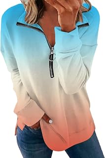 YuzRong Women's Blouse Long Sleeve Shirt Winter Fashion Long Sleeve Zipper Side Split Tie Dye Printed Women's Hoodless Sweatshirt Pullover Top Plain Loose Sweater