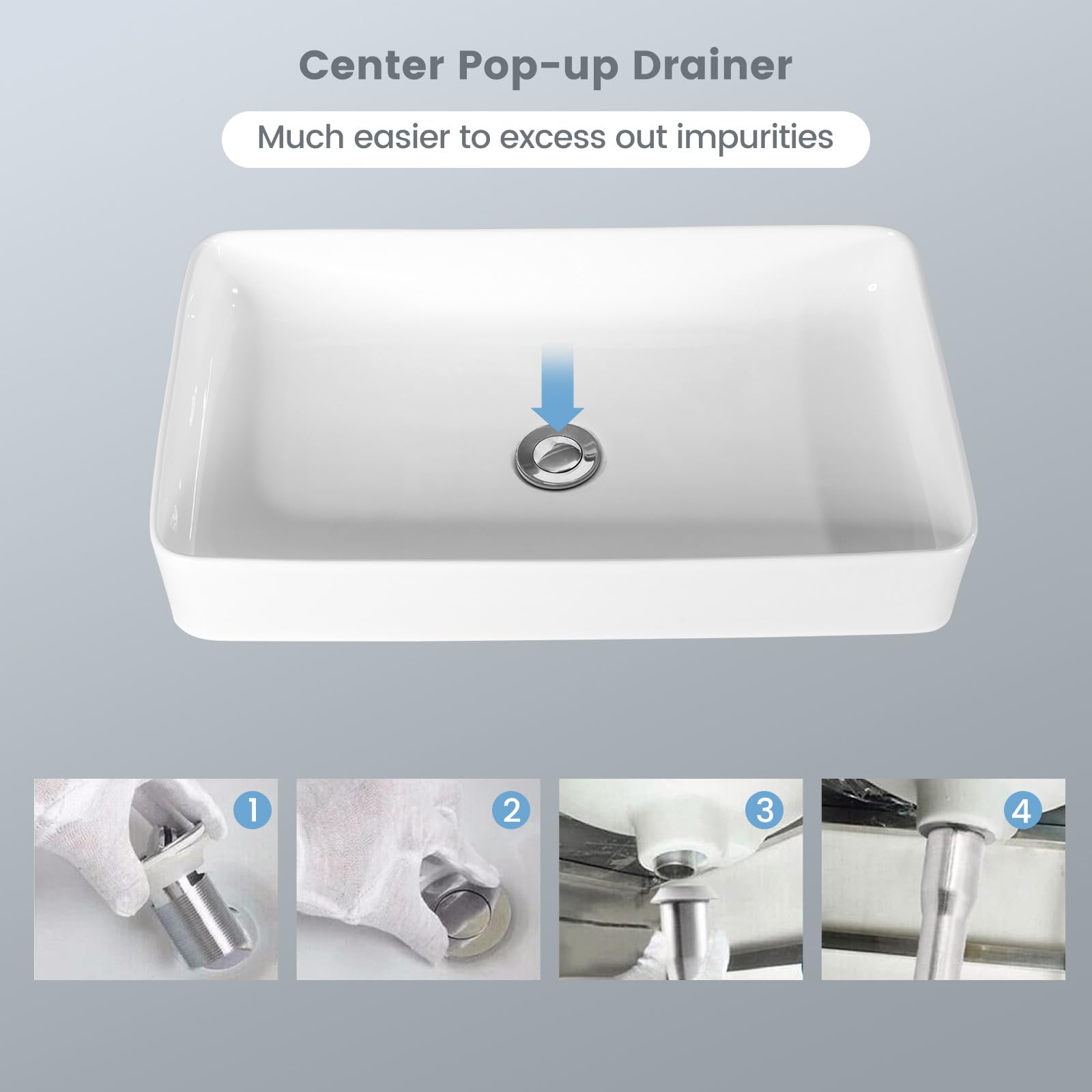 GIANTEX Lavabo rectangulaire à poser, en céramique, blanc, avec évacuation pop-up, 60 cm de large, pour salle de bain et WC d'invités ED0873DE