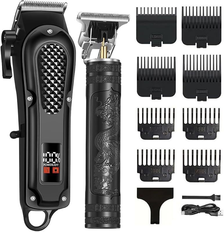 LCD Cordless Hair Clippers for Men, Beard Trimmer & Hair Cutting Kit | 8 Guide Combs, Adjustable Blade, Self Haircut Set, 180/120-Min Runtime, USB Charging, Low Noise, Home Use, Gift for Men