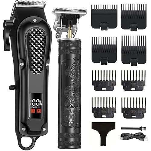 Cordless Hair Clippers for Men, Self Haircut Kit for Men Electric Clippers and Trimmers, Grooming Rechargeable Beard Trimmer with Adjustable Blade & LCD Display, Hair Cutting Tools for Home use