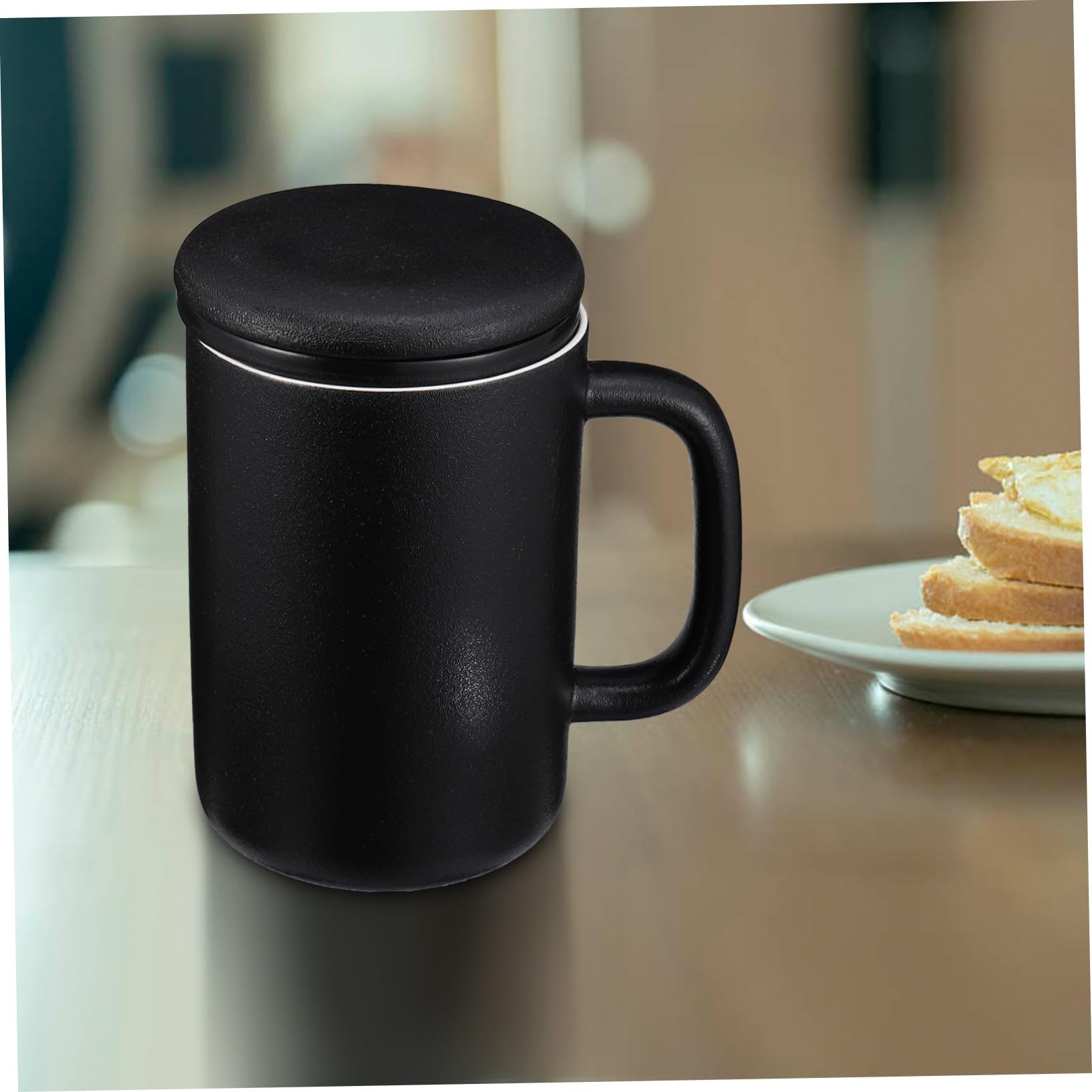 Keramik Teebecher 400ml mit Sieb und Deckel in Schwarz