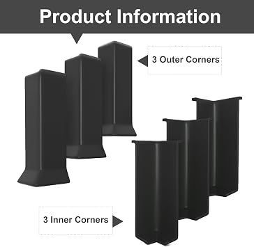 COUKIU Self Adhesive 6 Inch x 60 Feet Baseboard Molding Trim(S152) and 6inch(Width) 3 Inner + 3 Outer Corners(Black)