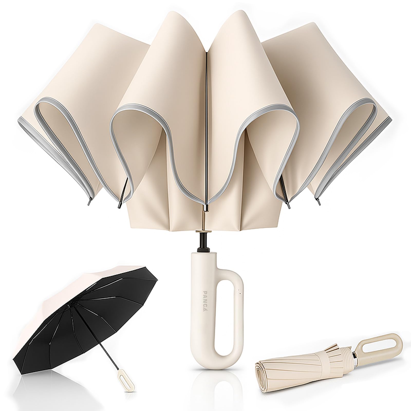 Compact Travel Umbrella with Reflective Strip | Windproof & UV Protection with Anti-Slip Carabiner Handle | Lightweight & Foldable for Men, Women & Kids – Ideal for Rain and Sun