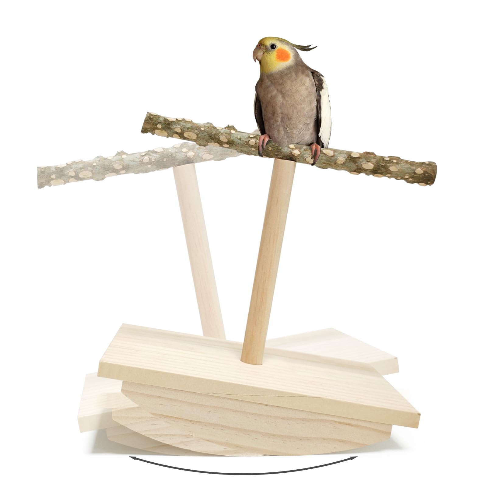 Natural Wood Bird Perch Stand,Rocking Perch for Birds,Chewing Training Parrot Tumbler Toy,Bird Stand Swing Removable Playstand Birds Cage Accessories