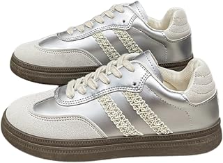 Women’s German Army Trainer Sneakers with Lace Detail – White or Silver – 1.18-inch Gum Sole – Sizes 4.5–9 US