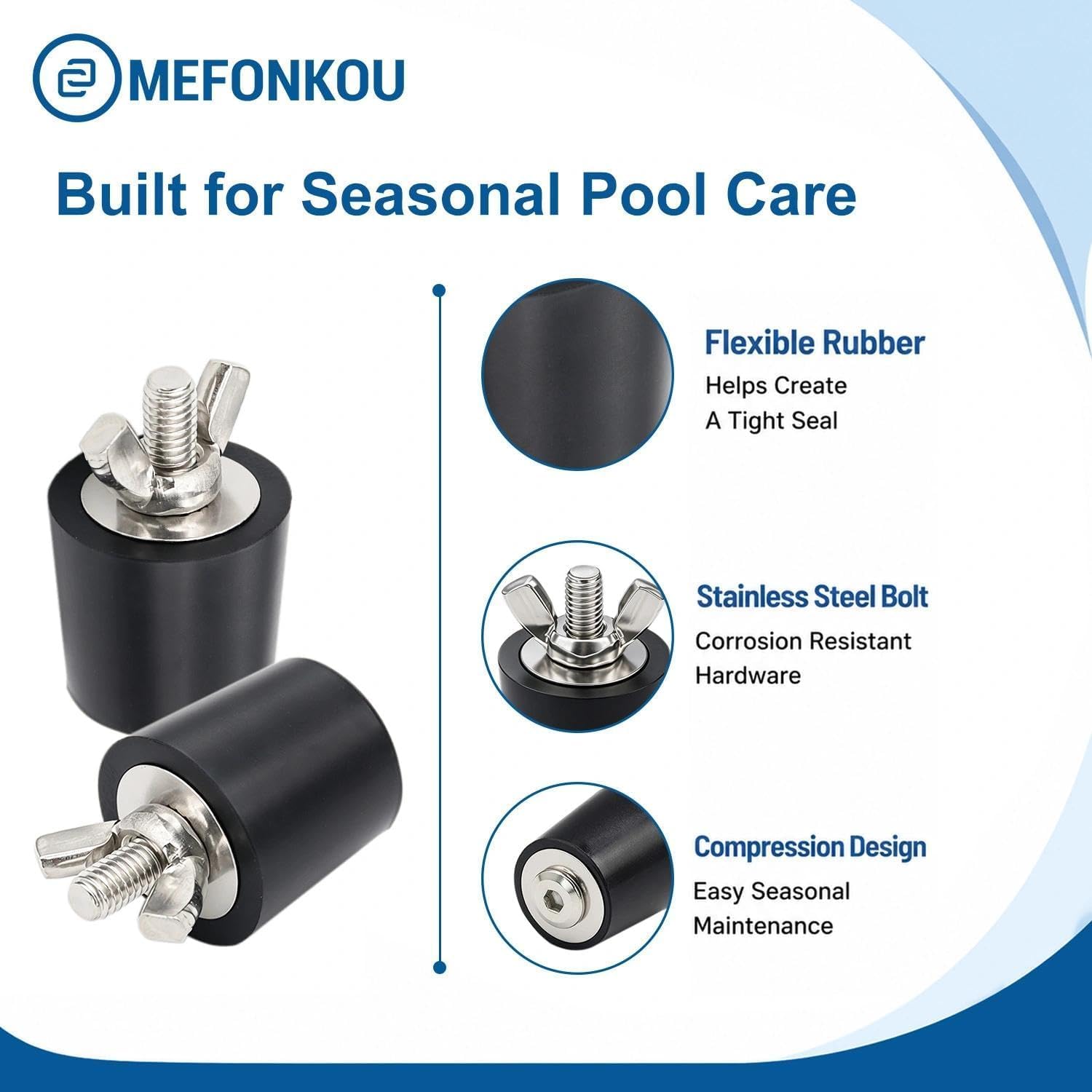1” Pool Winterizing Plugs with Stainless Steel Wing Nut (2/Pack)